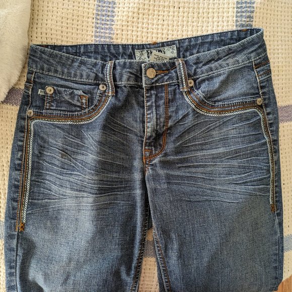 17/21 Exclusive Denim blue denim CAPRIS JEANS women’s sz 8 - Picture 8 of 10